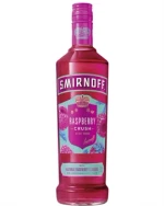 Smirnoff Raspberry Crush flaske med lyserød etiket og hindbær